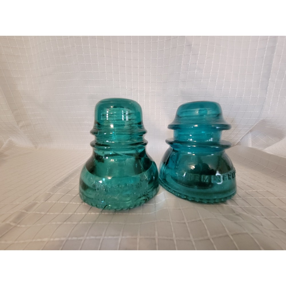 Vintage Hemingway Glass Insulators Set of 2 Aqua Blue Teal No 42‎ Made in USA